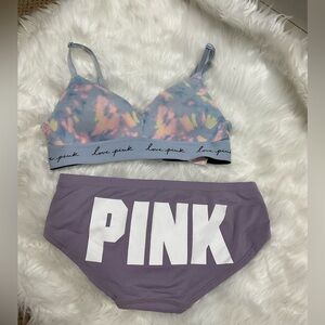 PINK Victoria's Secret Tie-Dye Bralette and Purple Panty Set